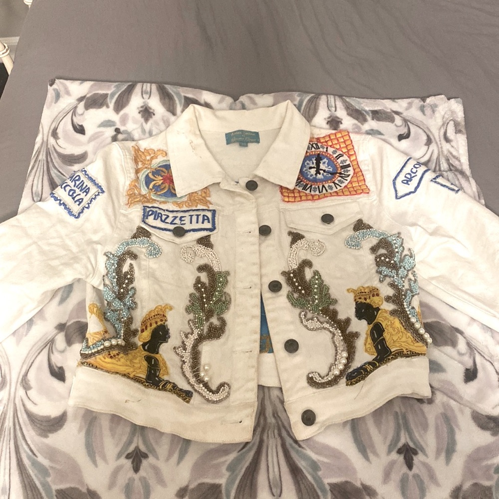 White Jean Jacket with amazing designs, graphics and details